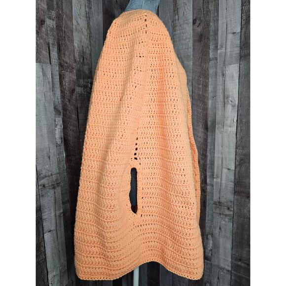 CROCHET Tangerine NEW Poncho Cape Shrug Handmade Orange Coat Jacket Gift - Picture 3 of 7